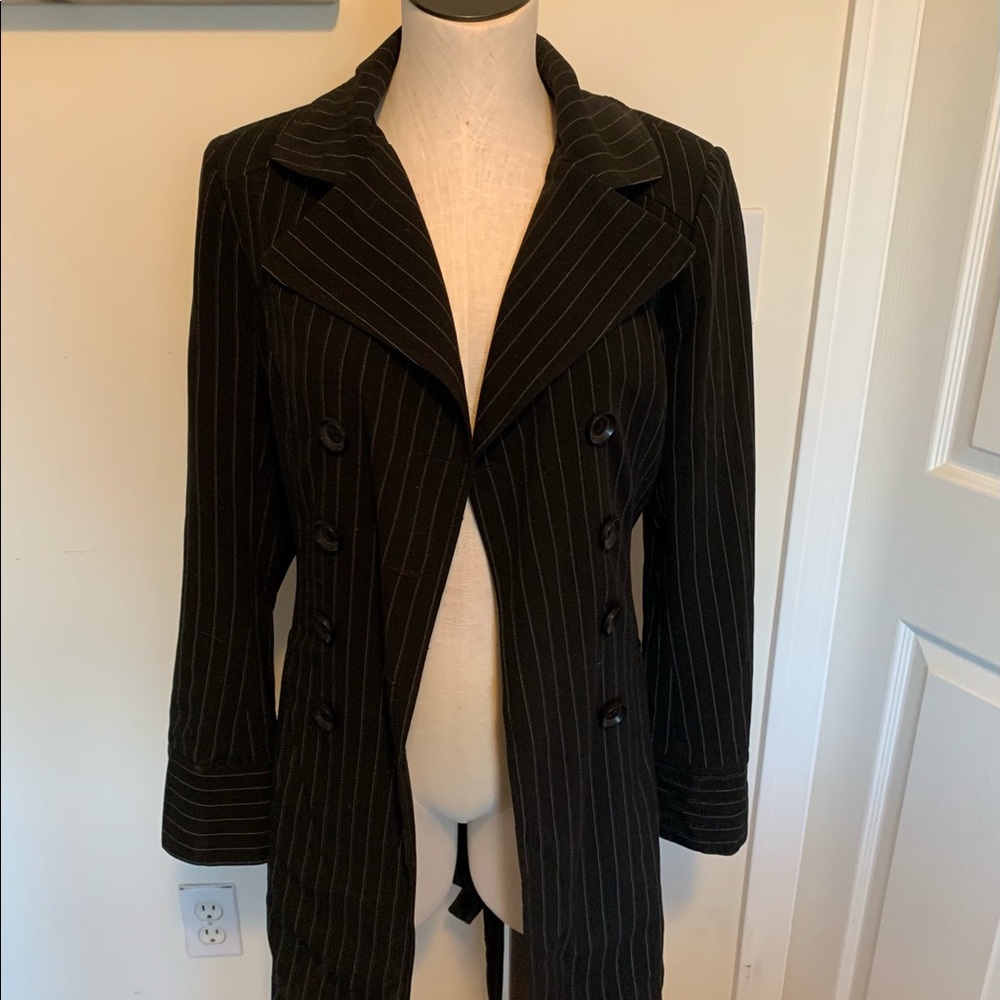 Navy with white stripe belted blazer jacket